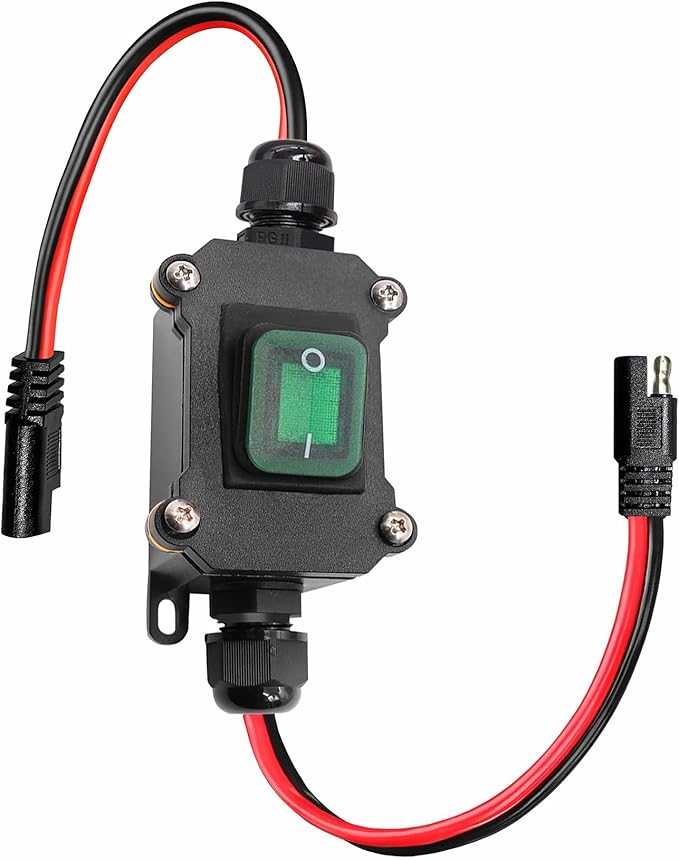 DC 12V Inline Toggle Switch Waterproof On/Off Toggle Switch SAE Cable with Quick Connect/Disconnect Green Light Button for for Motorcycle,Boat, Auto,Truck, RV.or Other Devices (SAE LS)