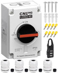 CNLONQ Solar PV Disconnect Switch 32A DC1500V Rapid Shutoff Isolator Switch 4P 1 or 2 Strings with IP66 Waterproof Enclosure for Rooftop Solar Systems, RVs and Boats