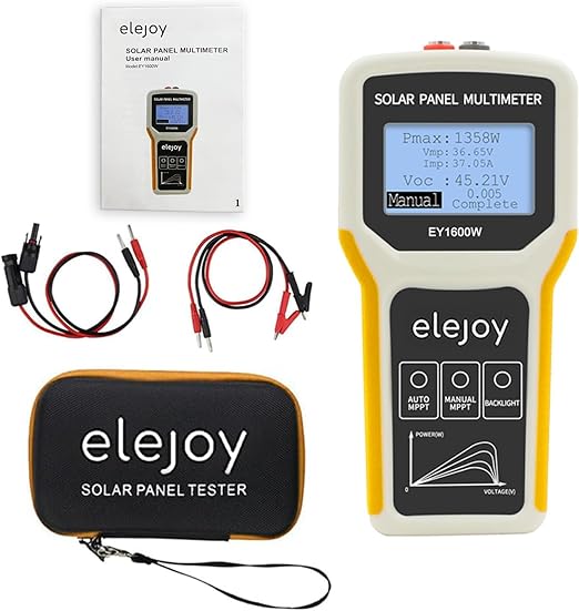 Elejoy 1600W Solar Panel Tester MPPT Photovoltaic Panel Multimeter Upgraded EY-1600W with Ultra Clear LCD Display, Smart MPPT Tools for Testing Solar PV Panel Data and Troubleshooting (EY-1600W)