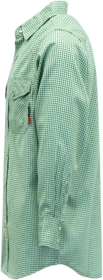 BOCOMAL FR Shirts for Men Printed Plaid Flame Resistant Clothing 6.5oz Cotton Button Up Welding Shirts NFPA2112 CAT2