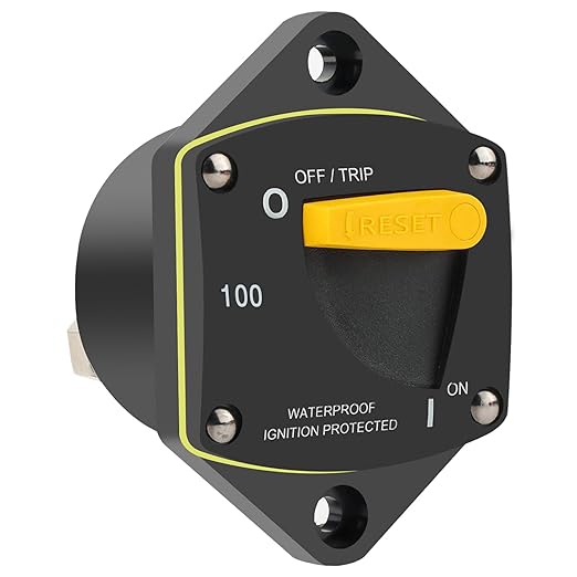 GLOSO Circuit Breaker Switches Manual Reset Waterproof Audio Radio Solar System Boat Truck Marine Automotive Stud 5/16“ Panel Mount 100A