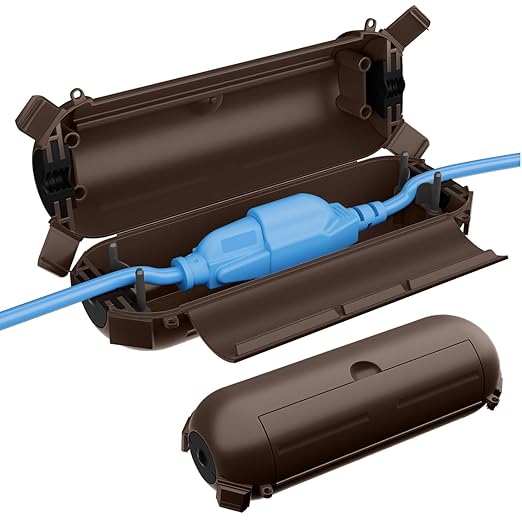 QUOBAS 2 Pack Small Outdoor Extension Cord Cover, Waterproof Electrical Box for Outdoor Outlets, Plugs, Holiday Christmas Lights, Power Tools，Brown