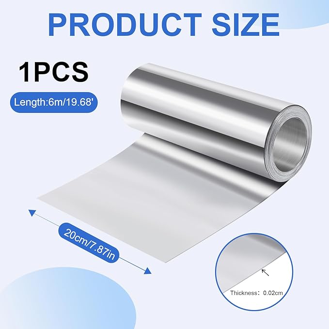 succulentlovers 8'' x 20' Aluminum Flashing Roll - Roof Flashing, 0.2mm Thickness Aluminum Roof Panels, Metal Roof Flashing for Sealing Windows Doors, Shed Weatherproofing Areas