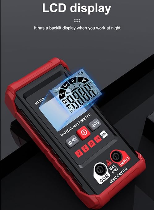 Generic HT123 Digital Multimeter - Automatic Digital Multimeter - Smart Measurement - Electrical Tester Voltmeter Multimeter - Auto-Ranging Voltmeter Non-Contact Voltage Tester, Red