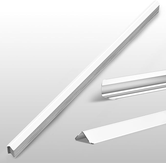 1x1x48 Inch 304 Stainless Steel Wall Corner Guards (10-Pack) Heavy Duty Rounded Corner Protector, Smooth Folded Edge Design for Wall Protection White Guard Stainless Steel Slab