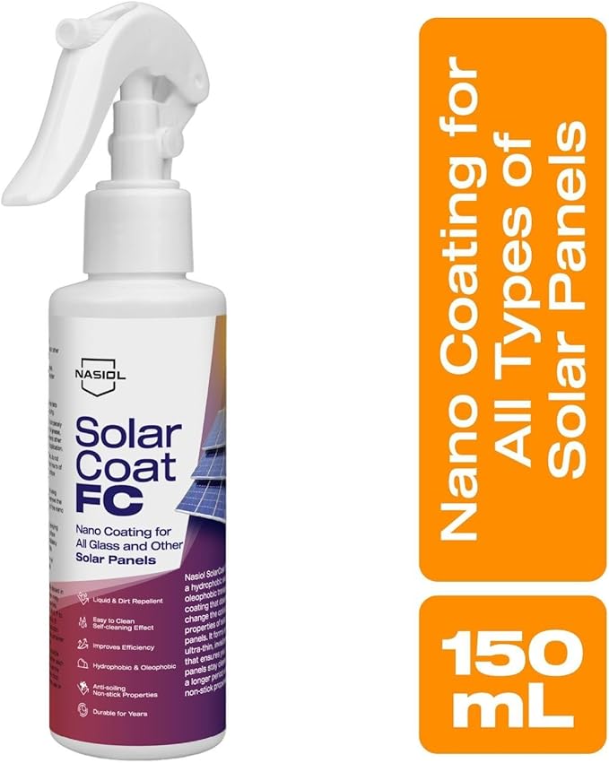 Nasiol SolarCoat FC Protective Nano Coating for All Glass Solar Panels, Increases Efficiency, Self Clean by Rain, Dirt Repellent PV Coating, Easy Apply and Durable - 5.07FlOz