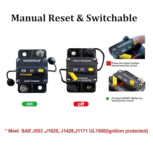 300A Heavy Duty 3/8"(M10) Studs Circuit Breaker 12V-48V High Current with Manual Reset Switch 300 Amp for Car Audio Truck RV Trailer Boat Marine Solar DC System DIY, UL, IP67 Waterproof