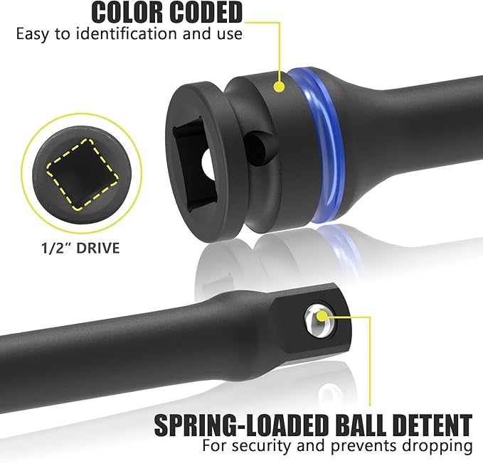 1/2" Drive 100 Ft-Lbs Torque Limiting Extension Bar, 8 Inch Color-Coded Lug Nut Torque Sticks
