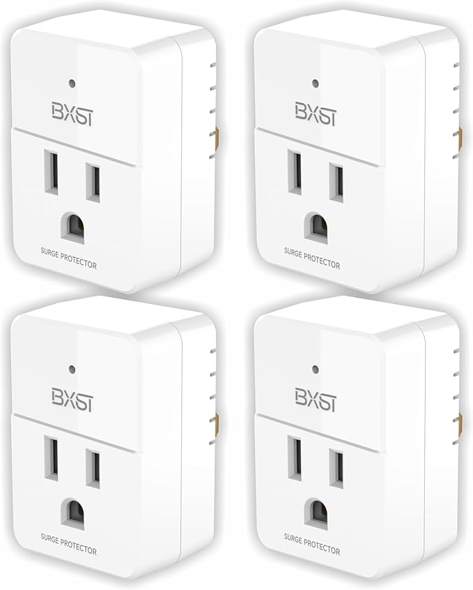 BXST Single Outlet Surge Protector, Mini Surge Protector for Refrigerators, PC, TV and Home Appliances, Flat Plug Wall Mount Power Suppressor with LED Indicators, 15A, 1800W, 120V, 4 Pack