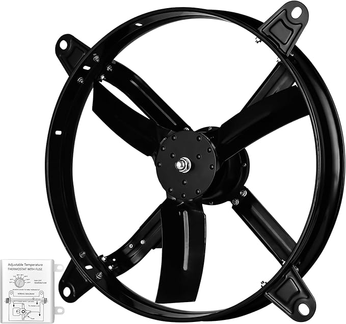 Simple Deluxe 20 Inch Gable Mount Fan Attic Ventilator with Adjustable Temperature Thermostat, 3127 CFM, Black