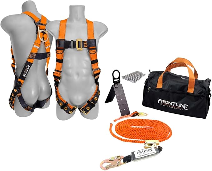 Frontline Combat Complete Roofers Kit with 50' Lifeline Combat™ Full Body Harness | OSHA & ANSI Compliant