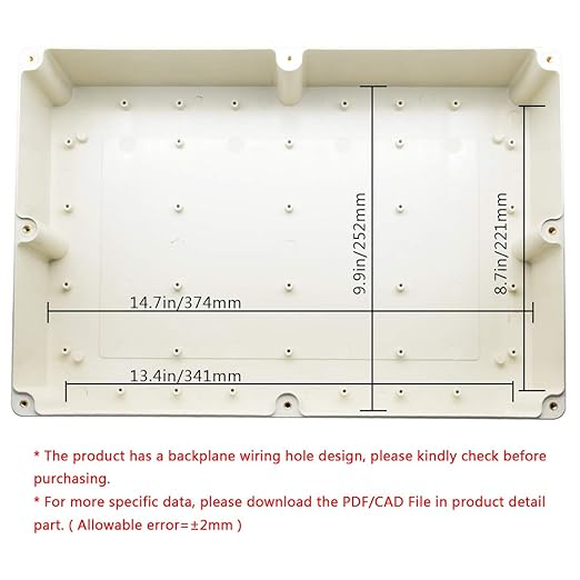 LeMotech Waterproof Dustproof IP65 ABS Plastic Junction Box Universal Electric Project Enclosure Pale Gray 15 x 10.2 x 4.13 inch (380 x 260 x 105 mm)