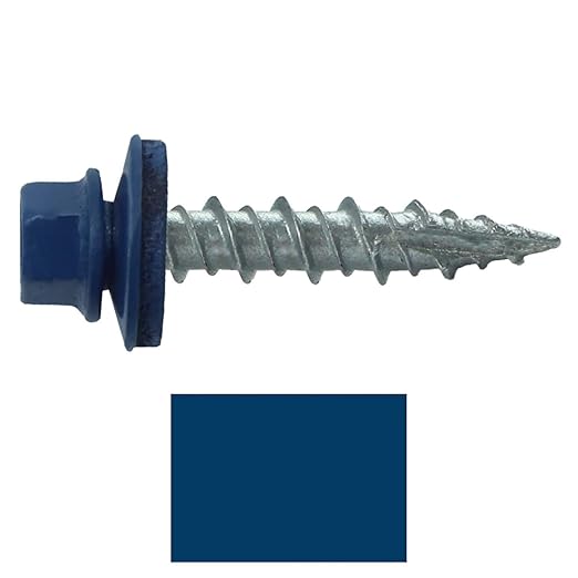 Metal Roofing Screws: (250) 10 x 1 Gallery Blue Hex Head Sheet Metal Roof Screw. Self Starting Metal to Wood siding Screws. EPDM Washer. Colored Head