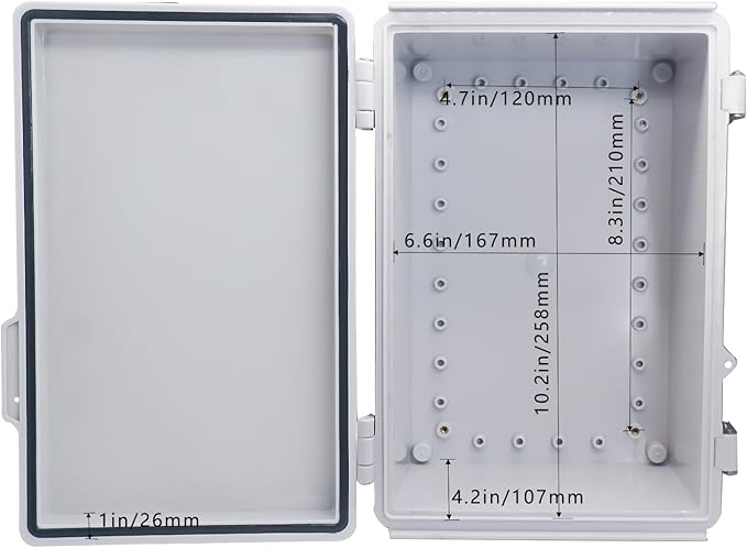 Waterproof Outdoor Electrical Box Junction Box Weatherproof IP67 ABS Plastic Enclosure Switch Router Project Box with Mounting Plate with Wall Bracket 2 Cable Glands Grey 11.1" x 7.48" x 5.5"
