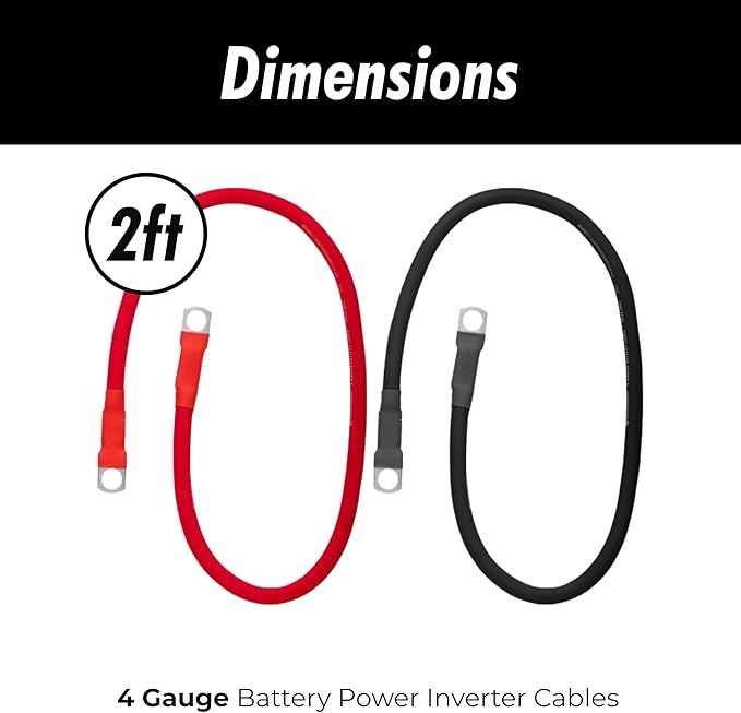 InstallGear 2ft Red/Black 4 Gauge OFC Battery Power Inverter Cables (2ct) - 4 Gauge OFC Wire - Battery Cable for Car Stereo, Solar, Auto, RV, Marine & Welding