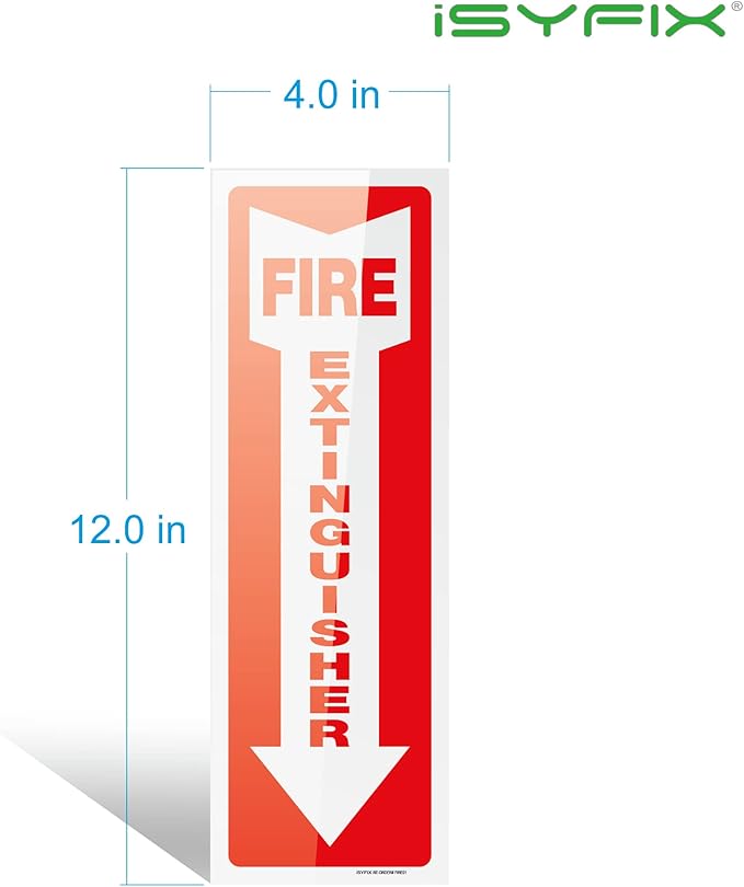 iSYFIX Fire Extinguisher Signs Stickers – 5 Pack 4x12 Inch – Premium Self-Adhesive Vinyl Decal, Laminated for Ultimate UV, Weather, Scratch, Water & Fade Resistance, Indoor & Outdoor
