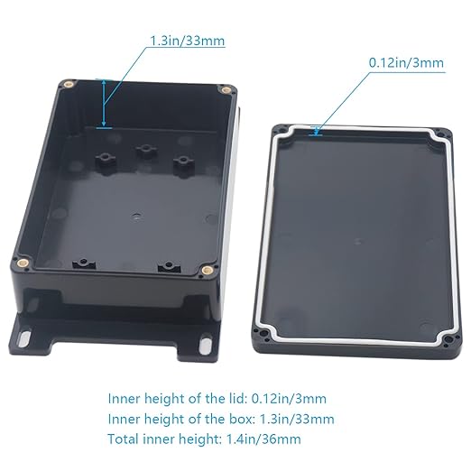 Junction Box, Zulkit Project Box Waterproof Dustproof IP65 ABS Universal Electrical Boxes Enclosure with Fixed Ear Black 5.91 x 3.94 x 1.73 inch (150 x 100 x 44 mm)(Pack of 1)