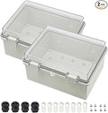 Zulkit 2pcs Junction Box ABS Plastic Dustproof Waterproof IP65 Electrical Boxes Hinged Shell Outdoor Universal Project Enclosure Clear Cover with 2 Cable Glands 8.7 x 6.7 x 4.3 inch (220x170x110 mm)