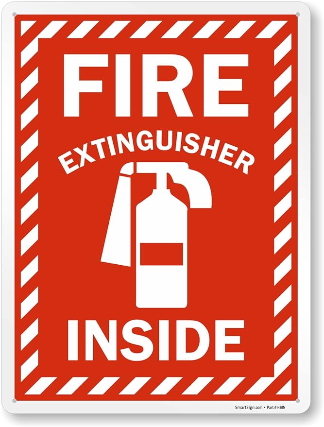 SmartSign 24 x 18 inch “Fire Extinguisher Inside” Metal Sign with Pre-cleared Holes, 80 mil Laminated Rustproof Aluminum, Red and white, Made in USA