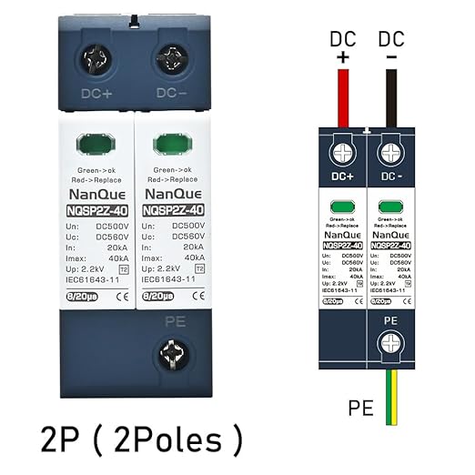 DC SPD Surge Protector for 100V-1000V PV Systems, 2-Pole 40kA T2 Level, Replaceable Module, Solar Panel Lightning Protection, Overvoltage Protection (1000V)