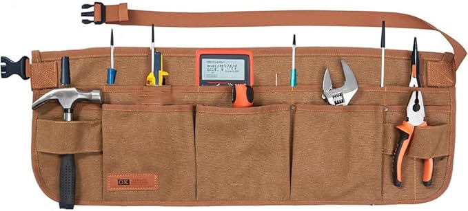 Canvas Work Tool Apron 10 Pockets Waist Apron for Men Women,Adjustable Buckle Closure Tool Bags for Outdoor Work, Woodworkers, Artists and Craftspeople M-XXL