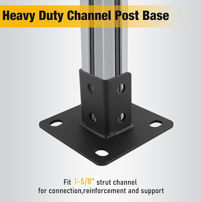 4 PCS Heavy Duty Channel Post Base for 1-5/8” Strut Channel with 4 Mounting Holes,Carbon Steel Q235B Black Powder-Coated Heavy-Duty Support ,Side Orientation