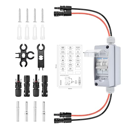 Mollom Solar Panel Disconnect Switch 400V 60Amp IP65 Breaker Box with 2P DC Miniature Circuit Breaker for PV Home Outdoor Battery