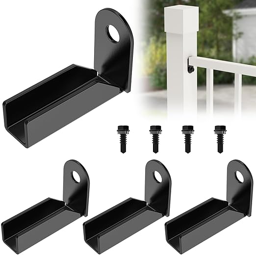 4 Pack Black Carbon Steel Fence Mounting Brackets for 1" x 1" Square Rails, Fence Panel Internal Connectors