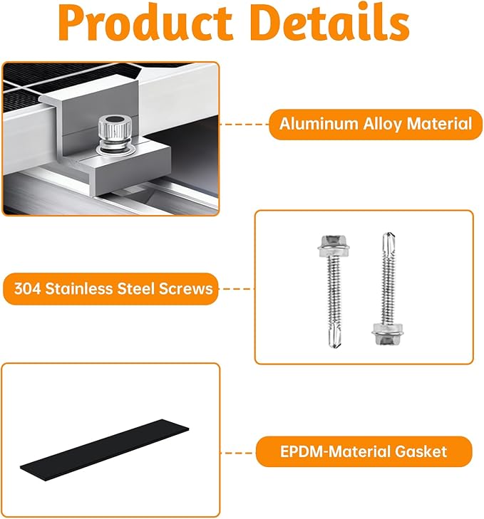 10 Pcs Solar Panel Bracket Kit - Aluminum 4.72'' Solar Panel Mounting Rails with Clamps, Solar Panels Mounting Brackets for Tin Roof, Sheet Roof, Flat Roof, RV, Silver