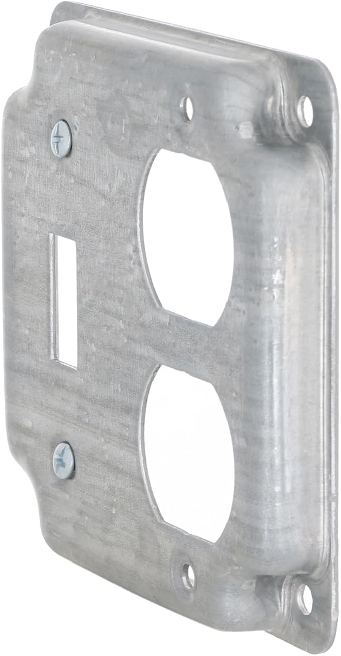 Hubbell-Raco 906C 1 Duplex Receptacle and Toggle Switch 4-Inch Square Exposed Work Cover, Steel