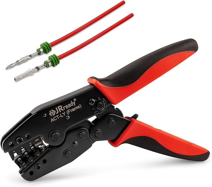 JRready ACT-LY-DWP01 Weather Pack Crimp Tool, Ratcheting One-Cycle Crimper for Delphi/Aptiv Weatherpack Stamped Terminals #12124582/#12124580 & #12089040/#12089188 (20-14 AWG), OEM-Style Crimp