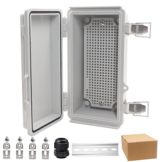 Waterproof Electrical Box, IP67 Junction Box Stainless Steel Latch Hinged Grey Cover Project Enclosure with Wall Bracket 7.9"x3.9"x2.8"