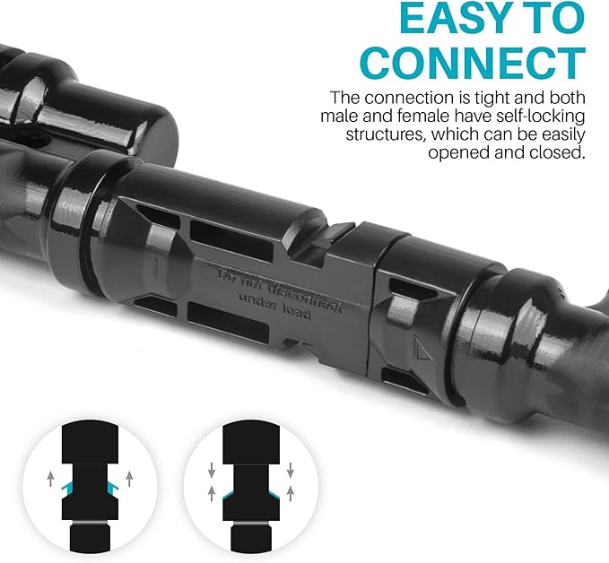 Solar Panel Connector 5 to 1 T Branch Parallel Adapter, 30A 1000V 10AWG Tool-Free IP68 Waterproof Cable for Solar Panels (T Branch, 5to1(1Pairs))