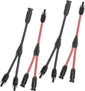 2 Pairs of 2 to 1 Solar Panel Connectors Y Branch Universal 10 AWG Solar Connectors (Red & Black)