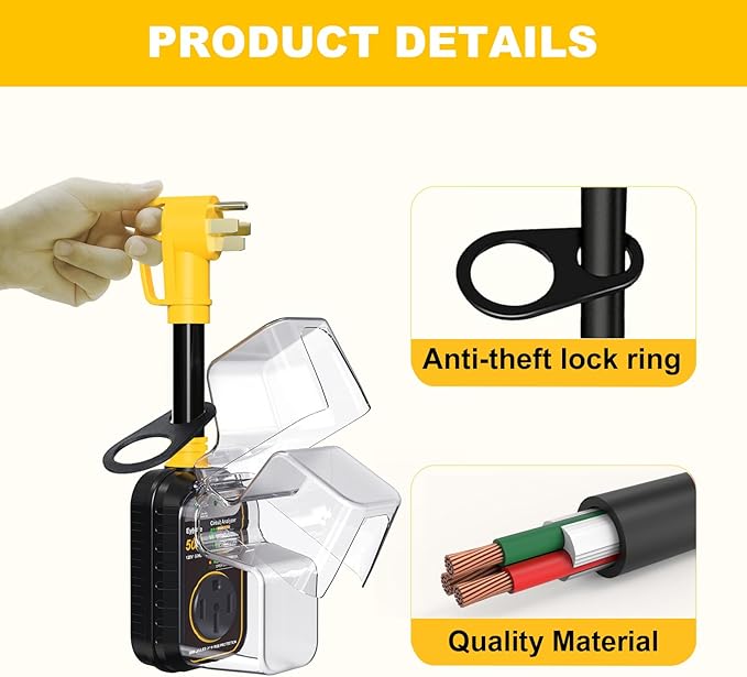 EyGde RV Surge Protector 50 Amp, RV Circuit Analyzer with Waterproof Cover, RV Accessories Power Voltage Protection Guard for Camper Travel Trailers