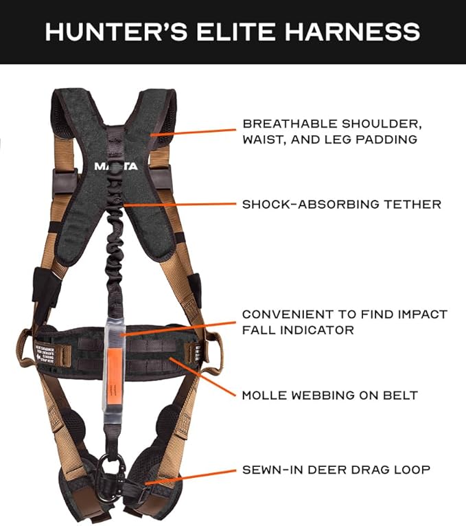 Malta Hunting Safety Hunter's Elite Safety Harness Set with Tree Strap, Deer Drag/Suspension Relief Strap