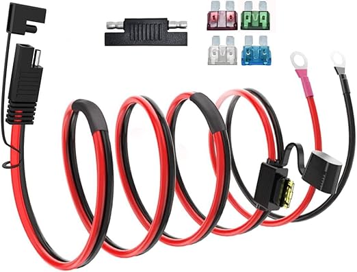 SAE Battery Connector, 10AWG SAE to O Ring Terminal Harness 2-Pin Quick Disconnect SAE Battery Cable for Motorcycle Car,with 10A 15A 20A 25A 30A Protection Fuse(10FT)