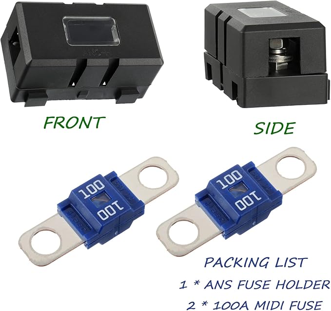Midi Fuse Holder and 2 Pieces 100A Midi high Current Fuse Screw Fuse for Cars, Trucks, Vehicles(100 Amp)