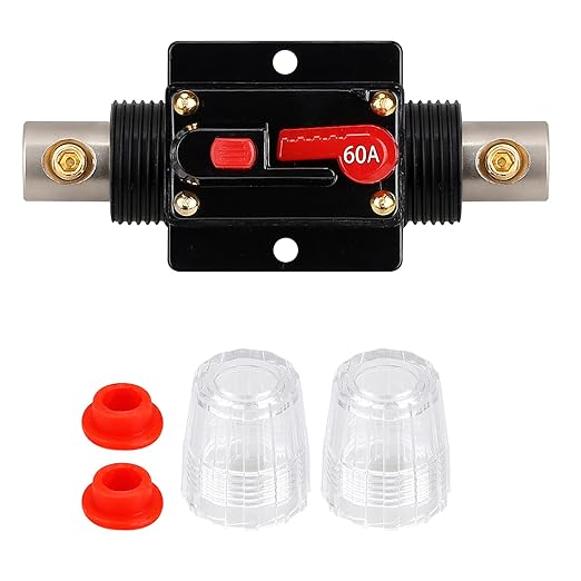 60 Amp 12V-24V DC Fuse Holder,Audio Circuit Breaker,Auto Car Stereo Inline Fuse Holders, Manual Reset,for Car Audio Marine Boat Stereo with Wire Lugs and Heat Shrink Tube