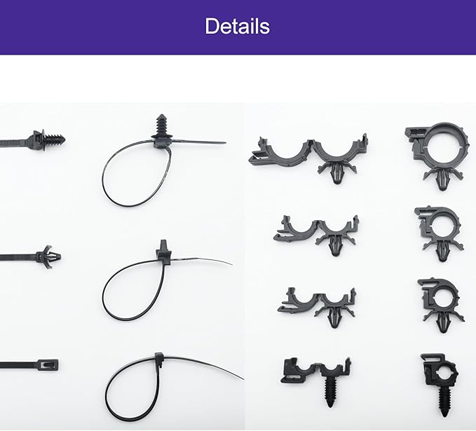 Universal Push Mount Cable Zip Tie with Automotive Wire Loom Clips Kit, Car Engine Bay Replacement Parts for Trucks Cars (50pcs)
