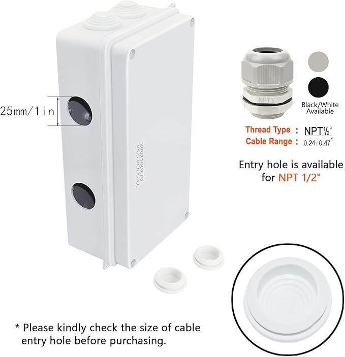LeMotech ABS Plastic Dustproof Waterproof IP65 Junction Box Universal Electrical Project Enclosure White 7.9 x 3.9 x 2.8 inch (200 x 100 x 70 mm)