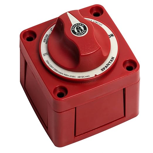 Spartan Power Battery ON/Off Disconnect Switch 300A - Ignition Protected, Heavy Duty Cutoff Switch for RV, Marine, and Automotive Battery - 12V to 48V - Red