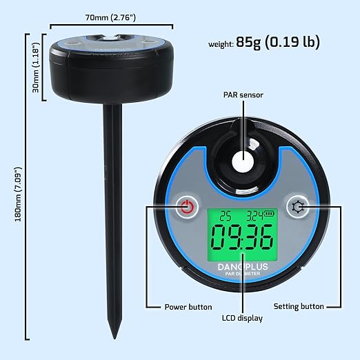 PAR Meter 2 in 1 PAR DLI Meter with Data Logging, Record and Export 5 Years of Data, 400-700nm PPFD Meter Sunlight Meter Measure PPFD and DLI (Daily Light Integral), Light Measurement Tool for Plants