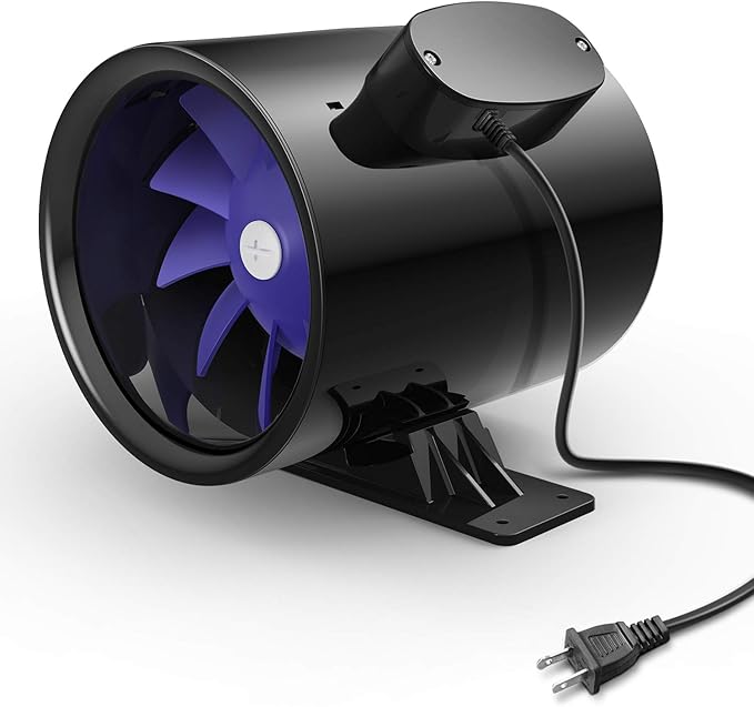 iPower 6 Inch 300 CFM Ventilation Booster Fan with Grounded Power Cord, Quiet Inline Duct Exhaust Blower for HVAC in Grow Tent, Basements, Bathrooms, Black