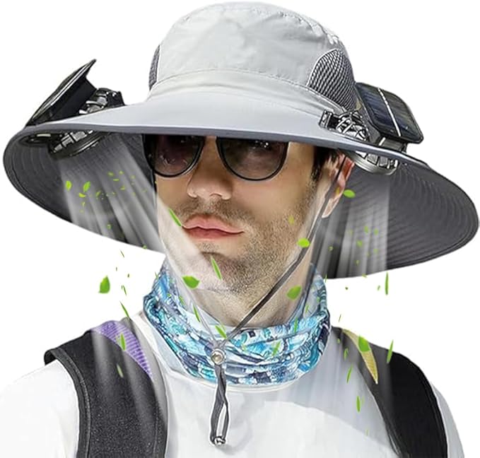 Solar Panel Powered Fan Built in Wide Brim Outdoor Fishing Hat USB Charging Men Ultralight Sun Bucket Mission Cooling Cap