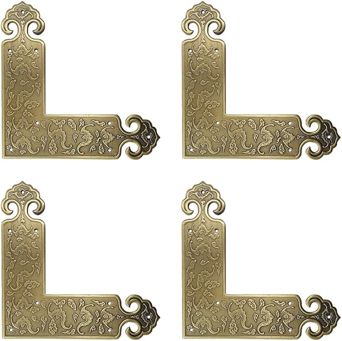 4Pcs Antique Embossing Brass Decorative Corner Protectors Braces Classical Furniture Tables and Chairs Cabinet Corner Guard Edge Cover