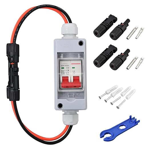 Solar Panel Disconnect Switch DC 500V 32A, IP65 Waterproof Miniature Circuit Breaker Box with Pre-Wired PV Connectors for Outdoor