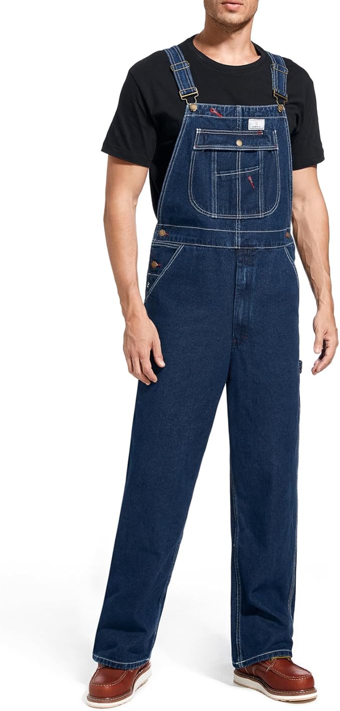 HISEA Mens Denim Bib Overalls, Men's Regular Fit Overall Flex Workwear with Adjustable Straps and Convenient Tool Pockets