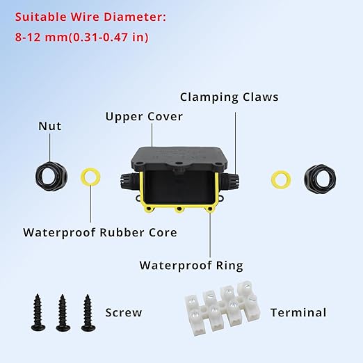 MAKERELE Small External Junction Box IP68,2 Way Clamshell-Type Underground Electrical Box with Screw Terminal Block Airtight Plastic Box Maximum Inner Diameter 12mm