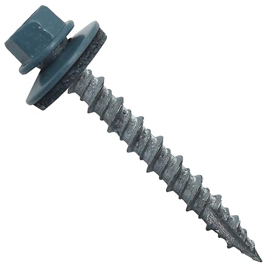 Metal ROOFING SCREWS: (250) 10 x 1-1/2" Slate Blue Hex Head Sheet Metal Roof Screw. Self starting metal to wood siding screws. EPDM washer. Colored head